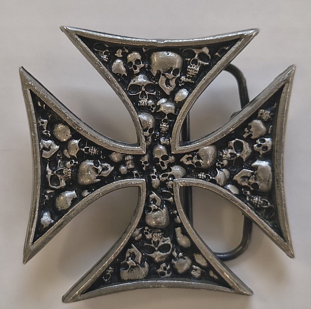 Skull Maltese Cross Metal Belt Buckle